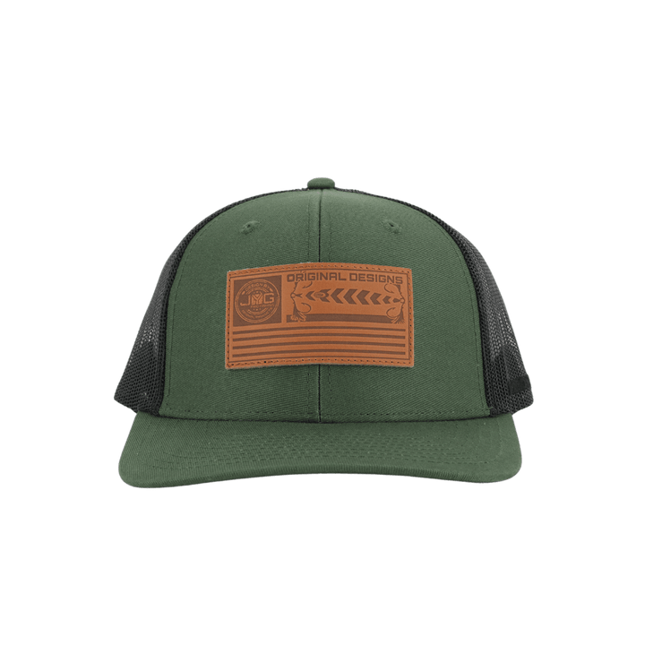 Casquette Trucker Vert/Noir en Cuir Écusson Drapeau