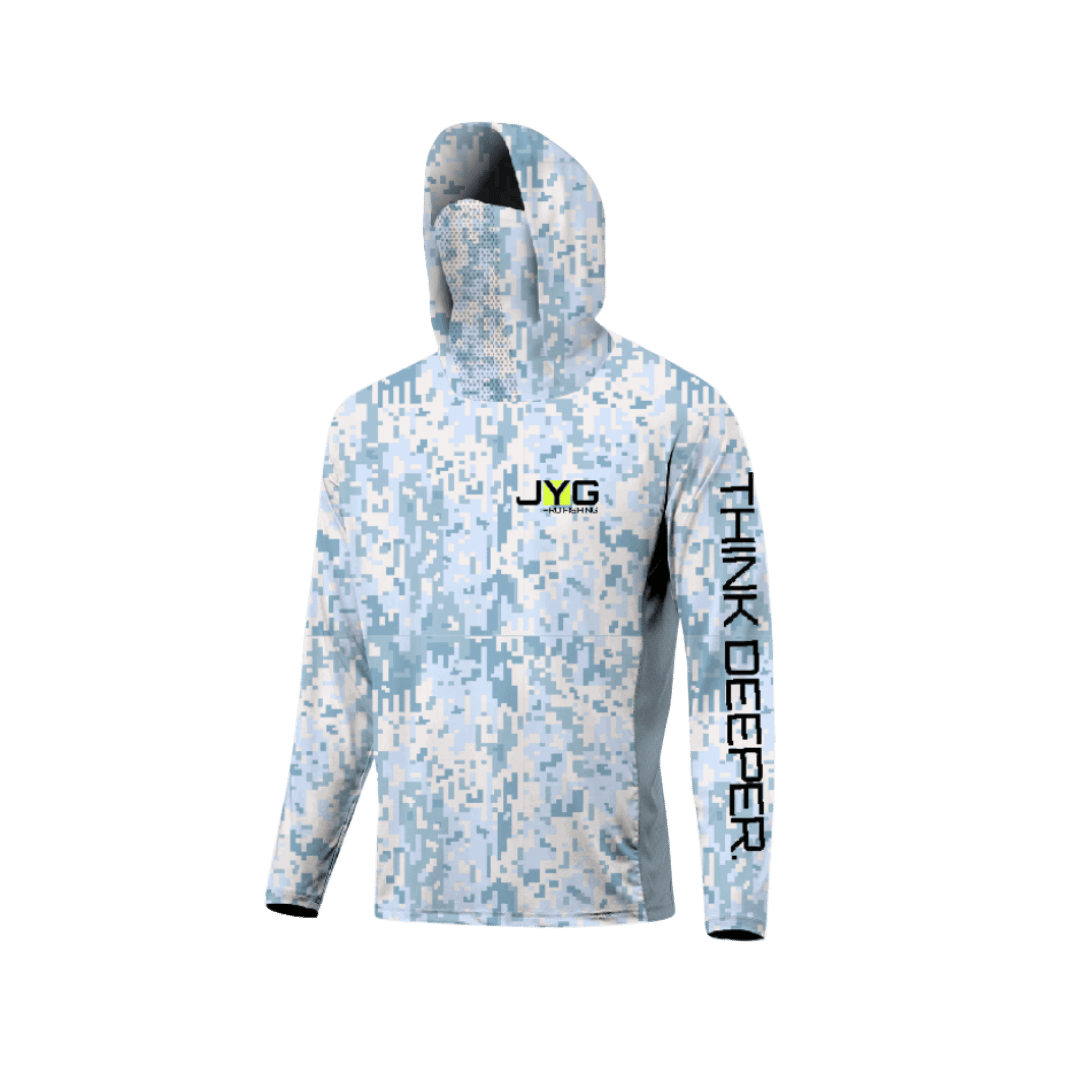 HOODED FISHING SHIRT WITH FACEMASK - BLUE DIGI CAMO