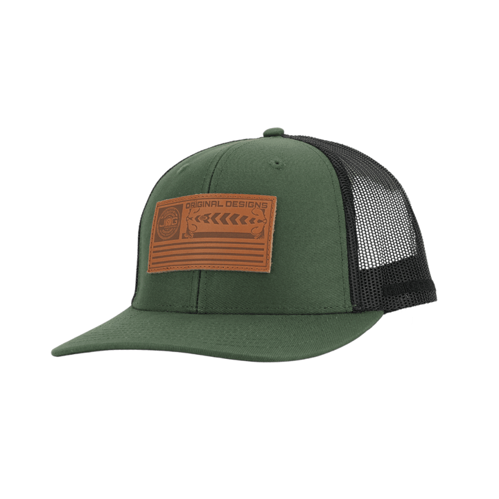 Casquette Trucker Vert/Noir en Cuir Écusson Drapeau
