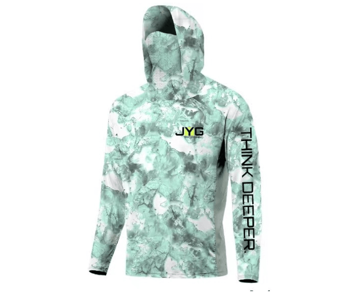 HOODED FISHING SHIRT MIT FACEMASK - AQUA CAMO