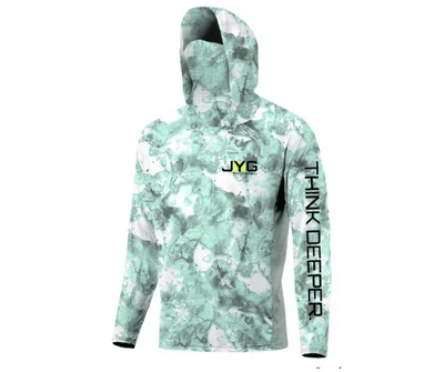 HOODED FISHING SHIRT WITH FACEMASK - AQUA CAMO