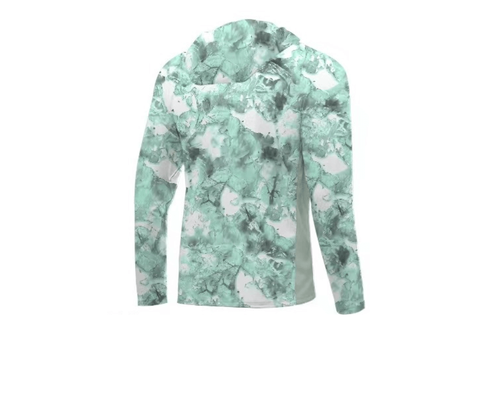 HOODED FISHING SHIRT MIT FACEMASK - AQUA CAMO
