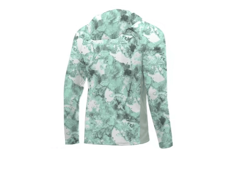 HOODED FISHING SHIRT MIT FACEMASK - AQUA CAMO