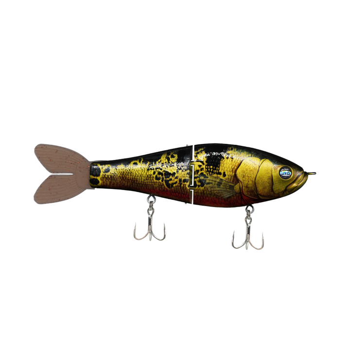 JYG GLYDE 8" 3oz glide bait in Peacock Bass colour